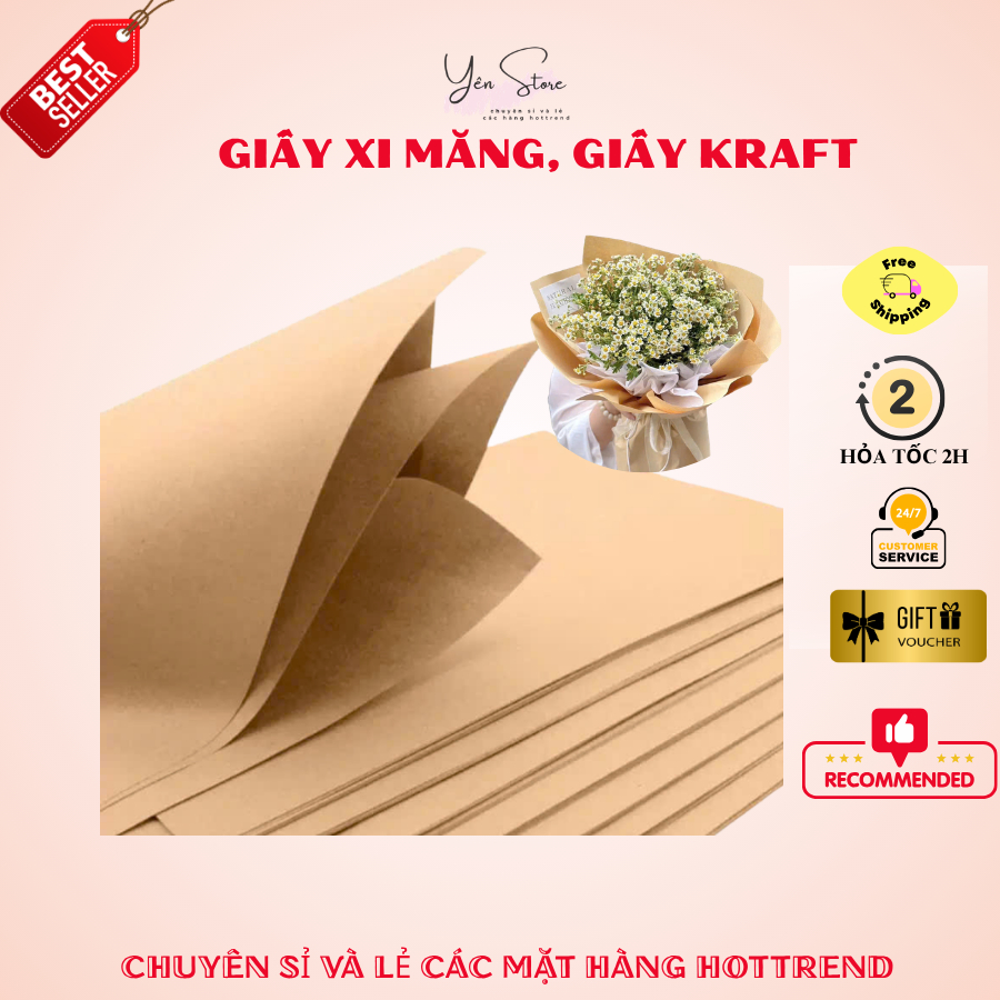 Xấp 10-20 Tờ Giấy Xi Măng, Giấy Kraft Kích Thước 50x35 Dùng Gói Hoa, Giỏ Quà, Đồ Handmade